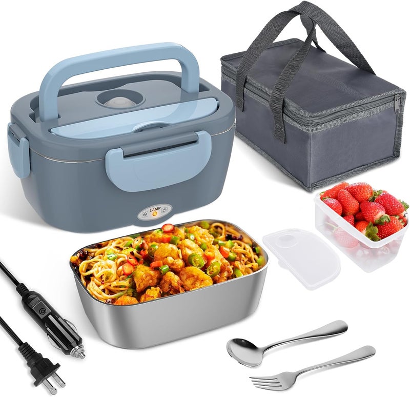 Akhia Electric Lunch Box for Adults, 80W/1.5L Heated Lunch Box for Men Work Car Truck, Portable Food Warmer Lunch Box Upgraded with Fork&Spoon and Insulated Carry Bag, 12V/24V/110V - Image 1